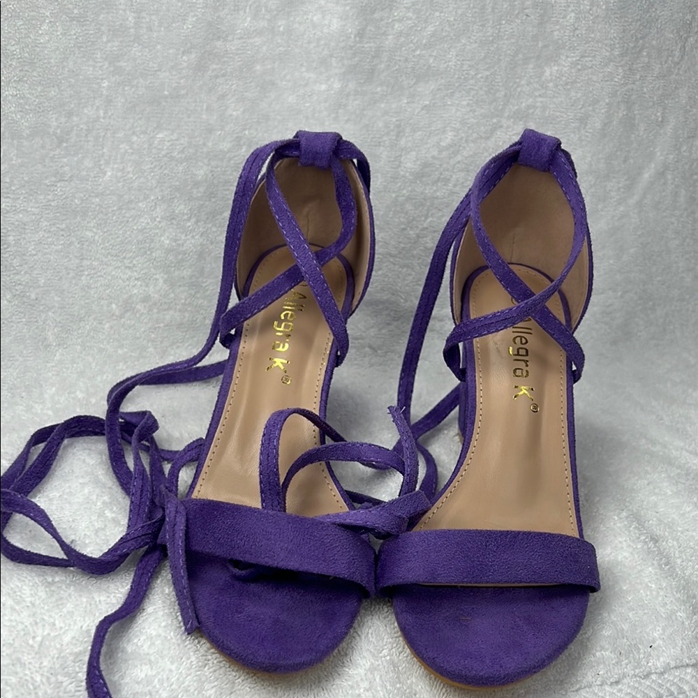 Allegra K Purple Heels with Ankle Wrap straps
